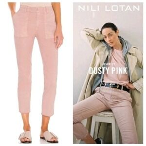 Nili Lotan Jenna Pant Dusty Pink $325 Pocket Women's Size 8 Fringe‎ Crop